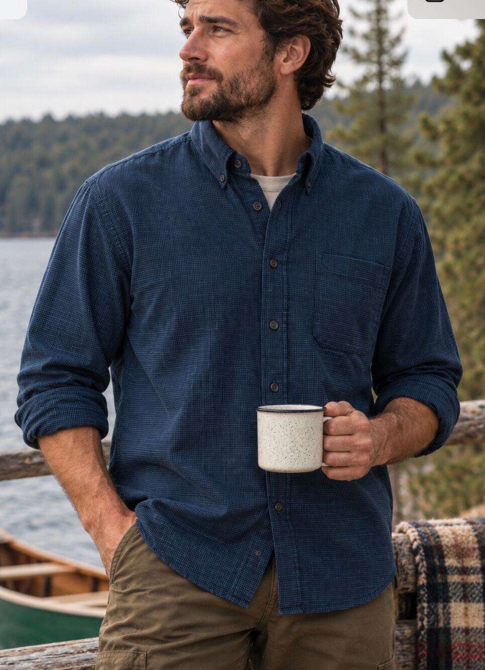 L.L.Bean Traditional Fit Blue Micro Check Cotton Button Down Shirt outdoors L